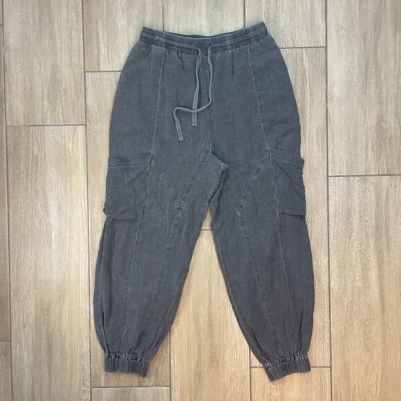 Urban Outfitters Linen Blend Cargo Jogger Pants Gray Women’s M High Rise 26" - Picture 1 of 9